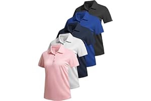 NebuKinex 5 Pack Women's Polo Shirts Athletic Golf Tennis Shirts Short Sleeve 4 Buttons Moisture Wicking Casual Work Tops