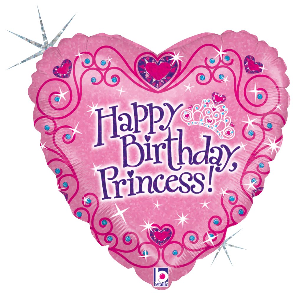 Betallic Happy Birthday Princess Tiara Holographic Balloon Single Pack, Length- 18 Inch