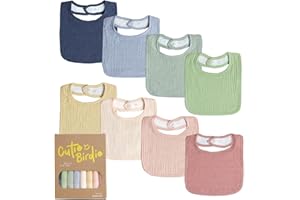 Cutie Birdie 8-Pack Muslin Baby Bibs - Ultra-Absorbent, Soft Cotton Bibs for Drooling and Teething, Bibs for Boys and Girls, Machine Washable
