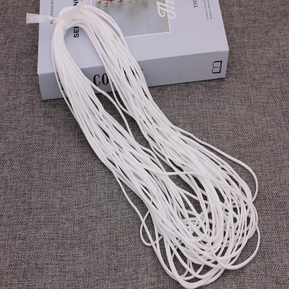 Blueshyhall Round Elastic Bands 5-Yards Length 1/8" Width Earloop String Cord Springy Rope White for Sewing Crafts DIY