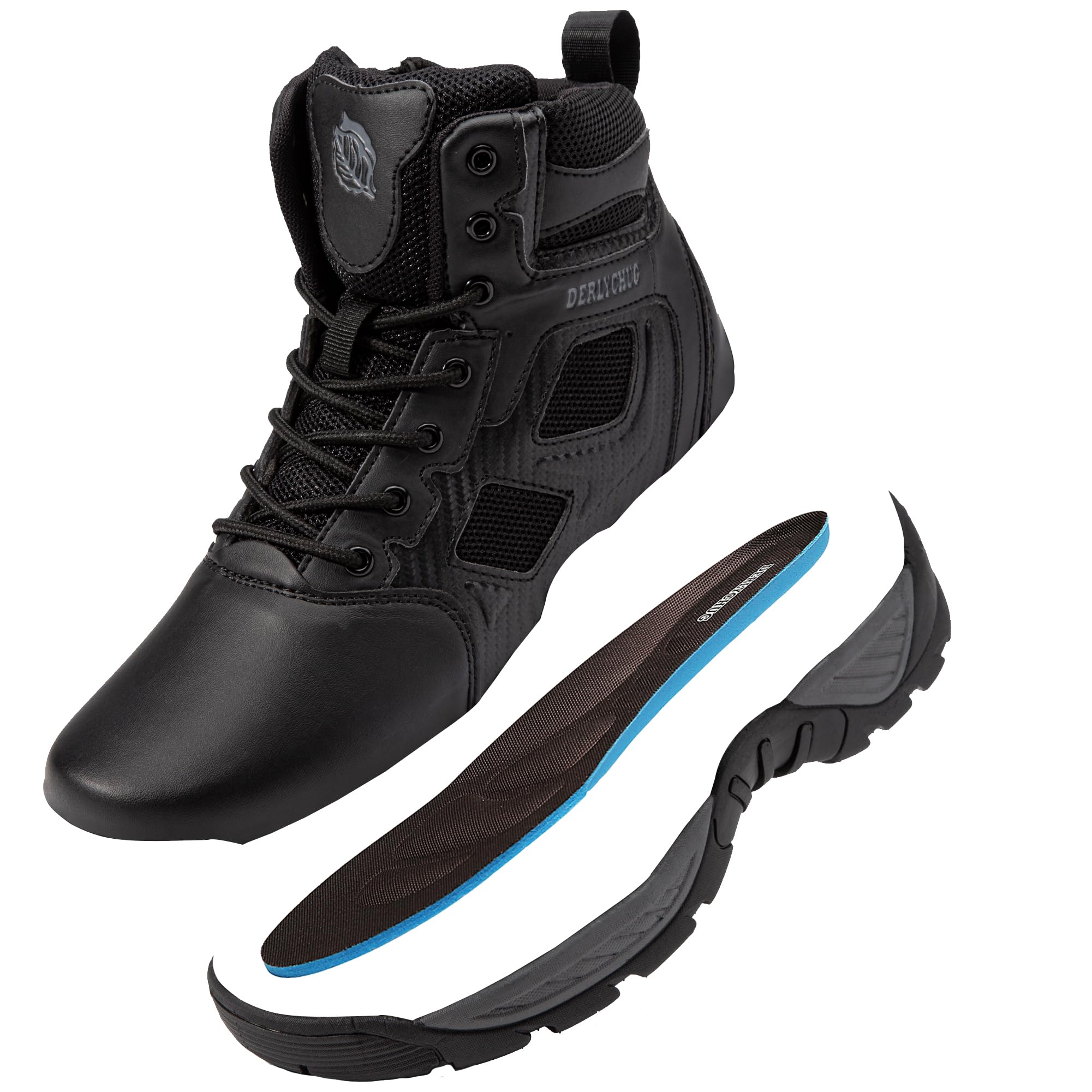 derlychug Männer Tactical Military 6 Zoll Combat Side Zip Boot Leichter schwarzer Leder Army Duty Arbeitsschuh (Schwarz,46) 2