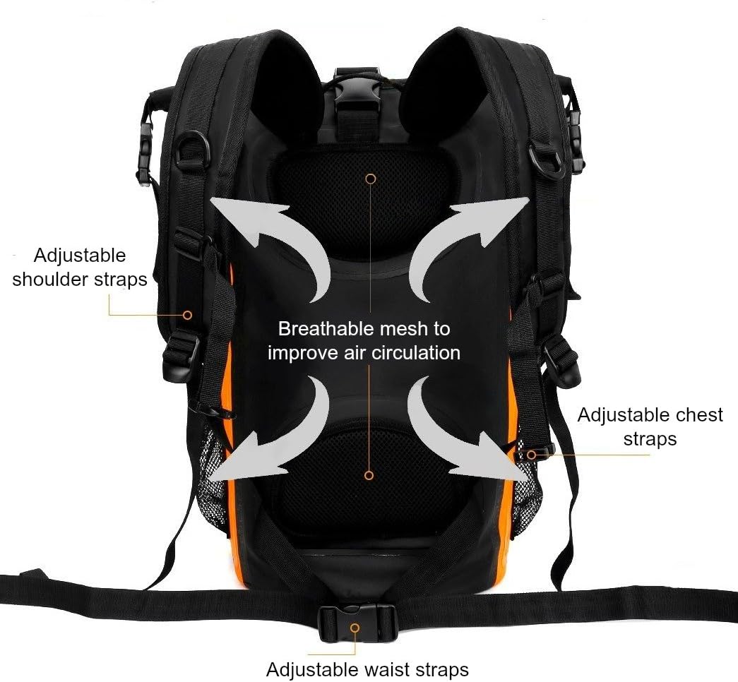 Premium 35L Dry Bag Backpack Rucksack with Waterproof Phone Case, Orange, 35 Litre - Image 4