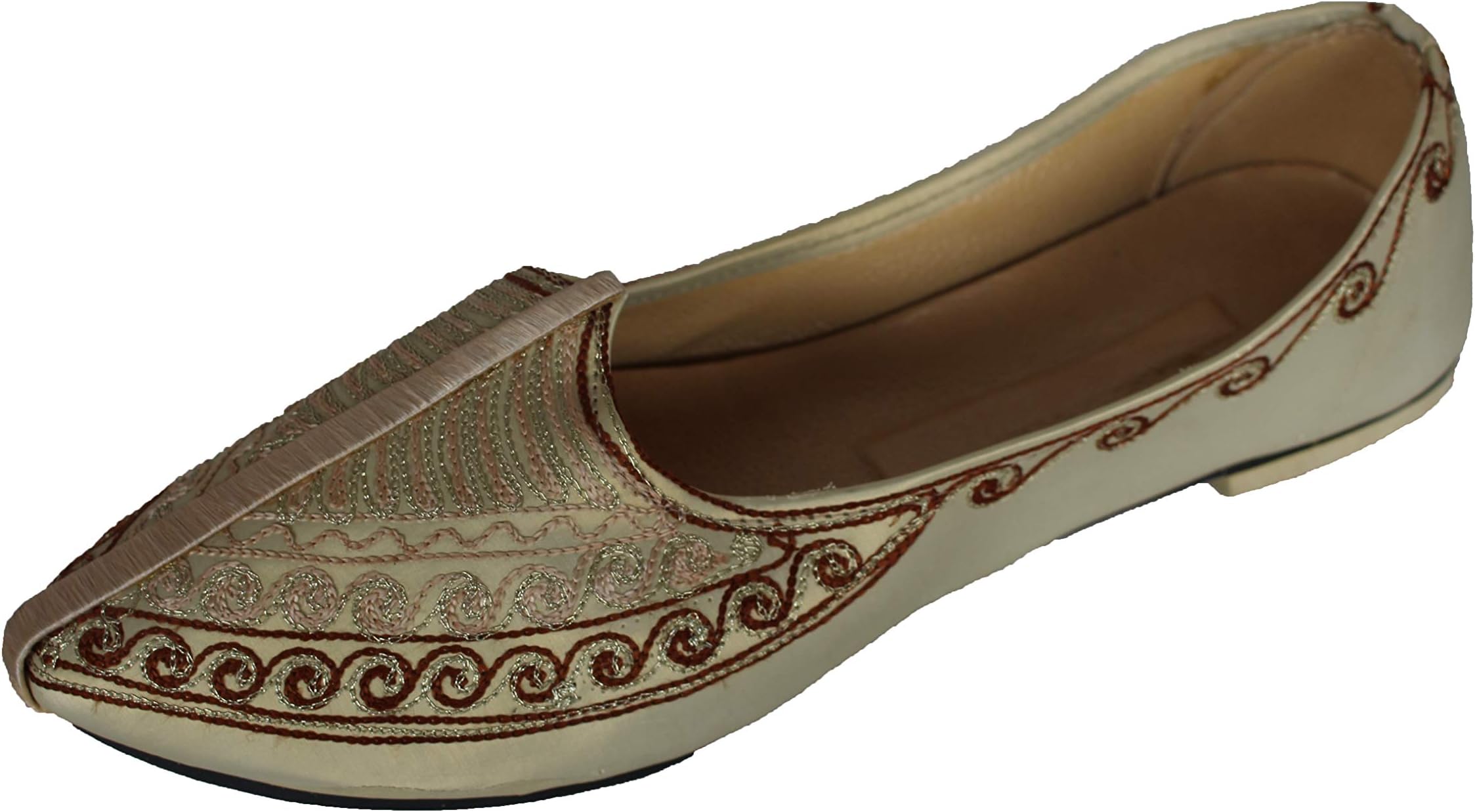 Size 10.5-13 New Indian Men's Cream, Copper and Peach Embroidered Leather Mojari Khussa Jutti Shoes UK Seller