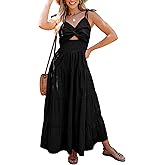 luvamia Long Flowy Dresses for Women Tiered Cut Out Midi Dress Self Tied Spaghetti Strap Summer Vacation Dinner Outfit
