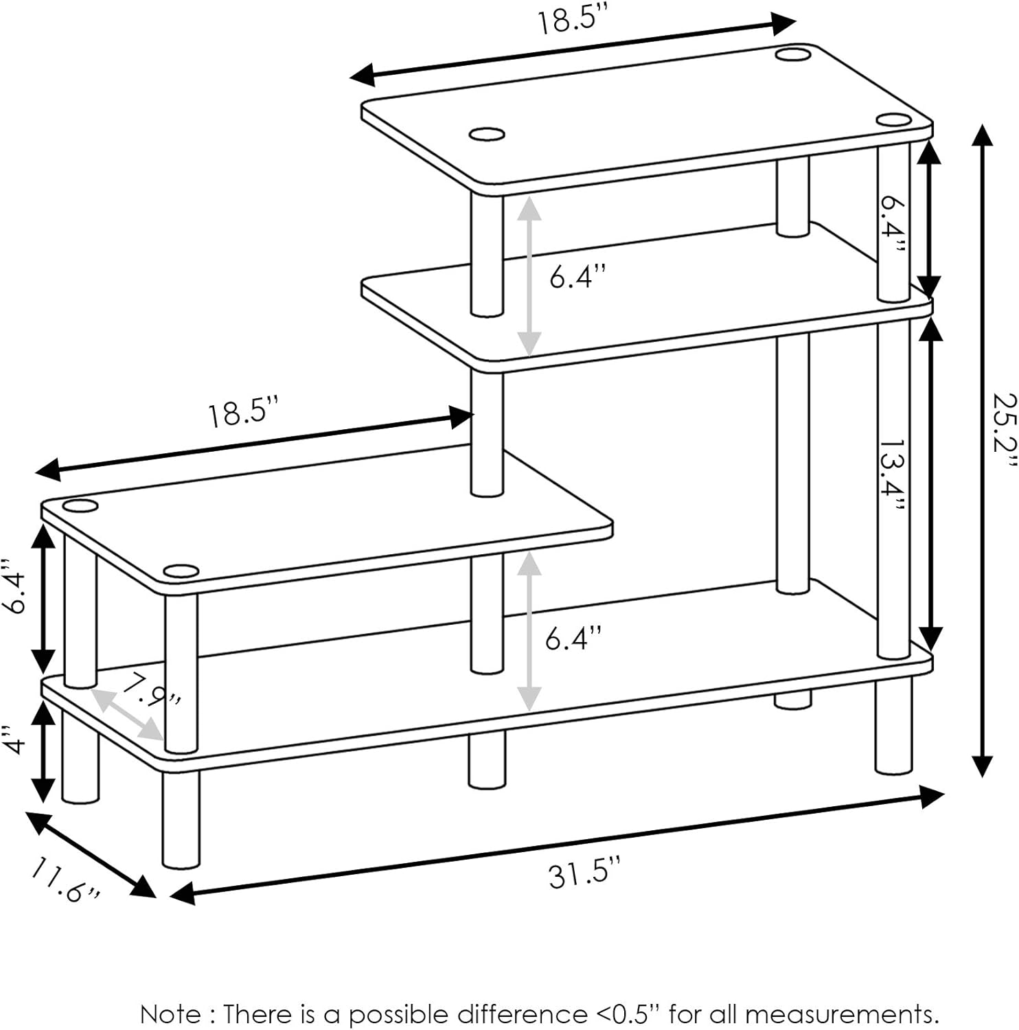 Furinno TURN-N-TUBE Storage Shelves, 4-Tier Ladder Book Shelf, Accent Display Shelf, Toolless Open Shelves, Round Tubes - Image 3