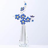 Blue Cherry Blossom Crystal Flowers with Stems - Glass Flowers with Vases Japanese Cherry Gifts Decor for Wife Girlfriend Women - Crystal Collectible Home Table Decor ​for Valentines Wedding Gifts