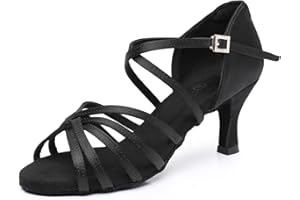 Rosefinch Ladies Satin Latin Dance Shoes Ballroom Salsa Practice Dancing Shoes High Heels Shoes Wedding, Tango for Womens Gir