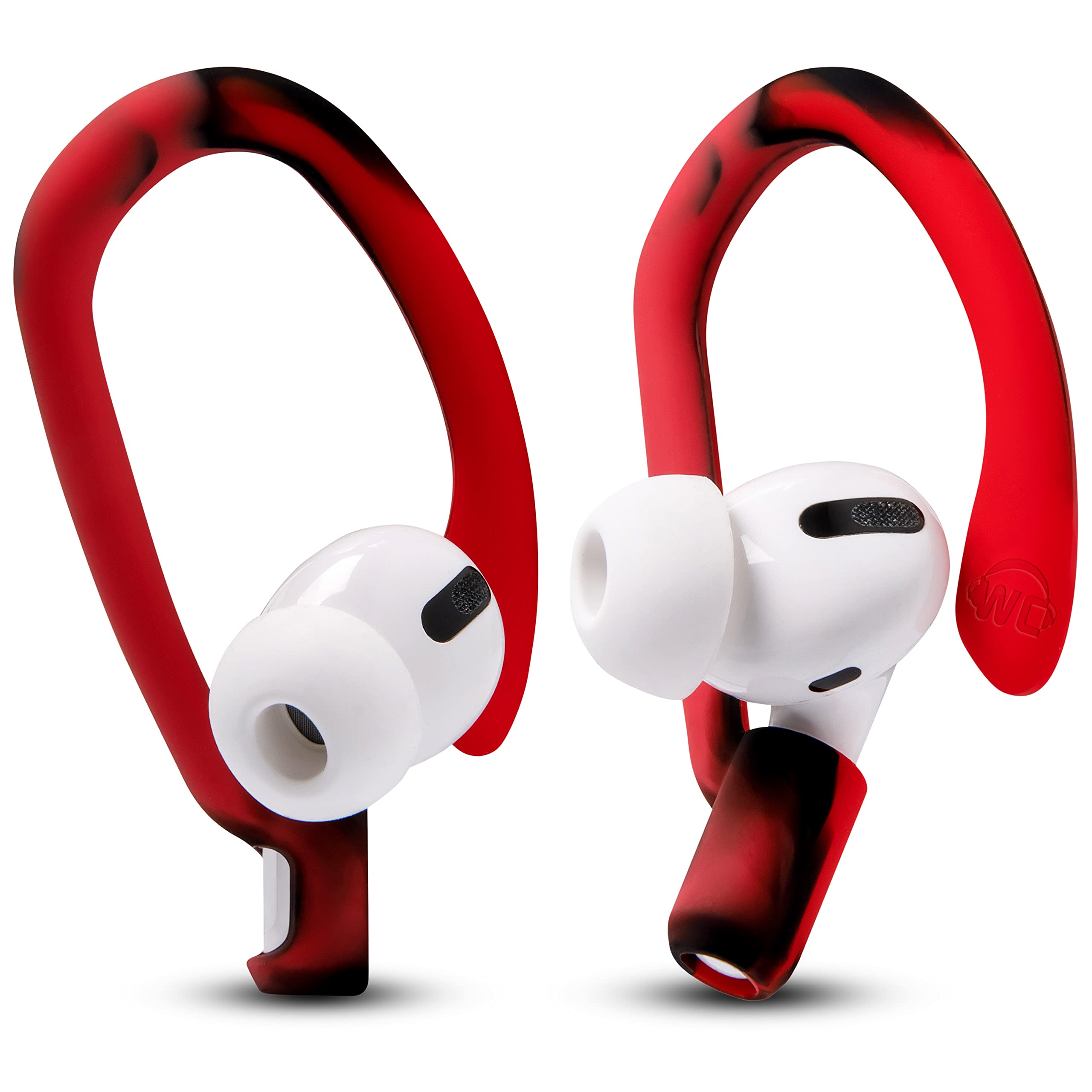 WC HookZ - Patented Upgraded Over Ear Hooks for AirPods Pro 1, 2 & AirPods 1, 2 & 3- Two Size Pairs Included in Package, Unique Left & Right Hook, Made by Wicked Cushions | Lava Red