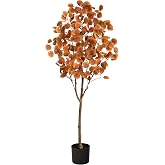 Nearly Natural 5ft Autumn Eucalyptus Artificial Fall Tree in Black Pot | Indoor-Only Faux Tree, Coppery Red Leaves, Bendable Branches, Fall Decor Thanksgiving Decorations, 60"Hx21"Wx18"D