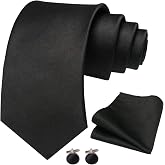 JEMYGINS Solid Color Tie and Pocket Square with Cufflinks Set for Men