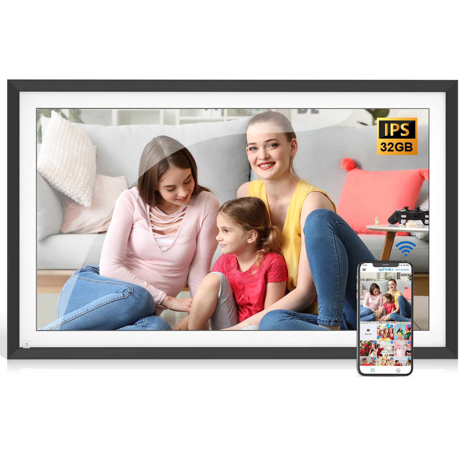 Photo 1 of 15.6-inch Electronic Photo Frame Large Digital Photo Frame - Smart Photo Display Wall Mountable, 32GB, FHD 1080P IPS Touch Screen, Send Photos Videos Via App, Email, Best Gifts Choice for Mom and Dad