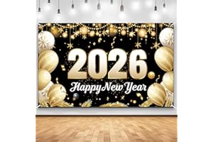 ZEPTRIX Happy New Year Banner 2026,70.8x43.3in Extra Large Size Happy New Year Backdrop New Years Decorations 2026New Years Eve Party Supplies 2026 for Home Garden NYE Photo Booth Photoshoot Backdrop Favors
