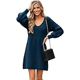 CUPSHE Womens Sweater Dress V Neck Long Sleeves Casual Fall Outfit Ribbed Knit Daily Warm Mini Dress