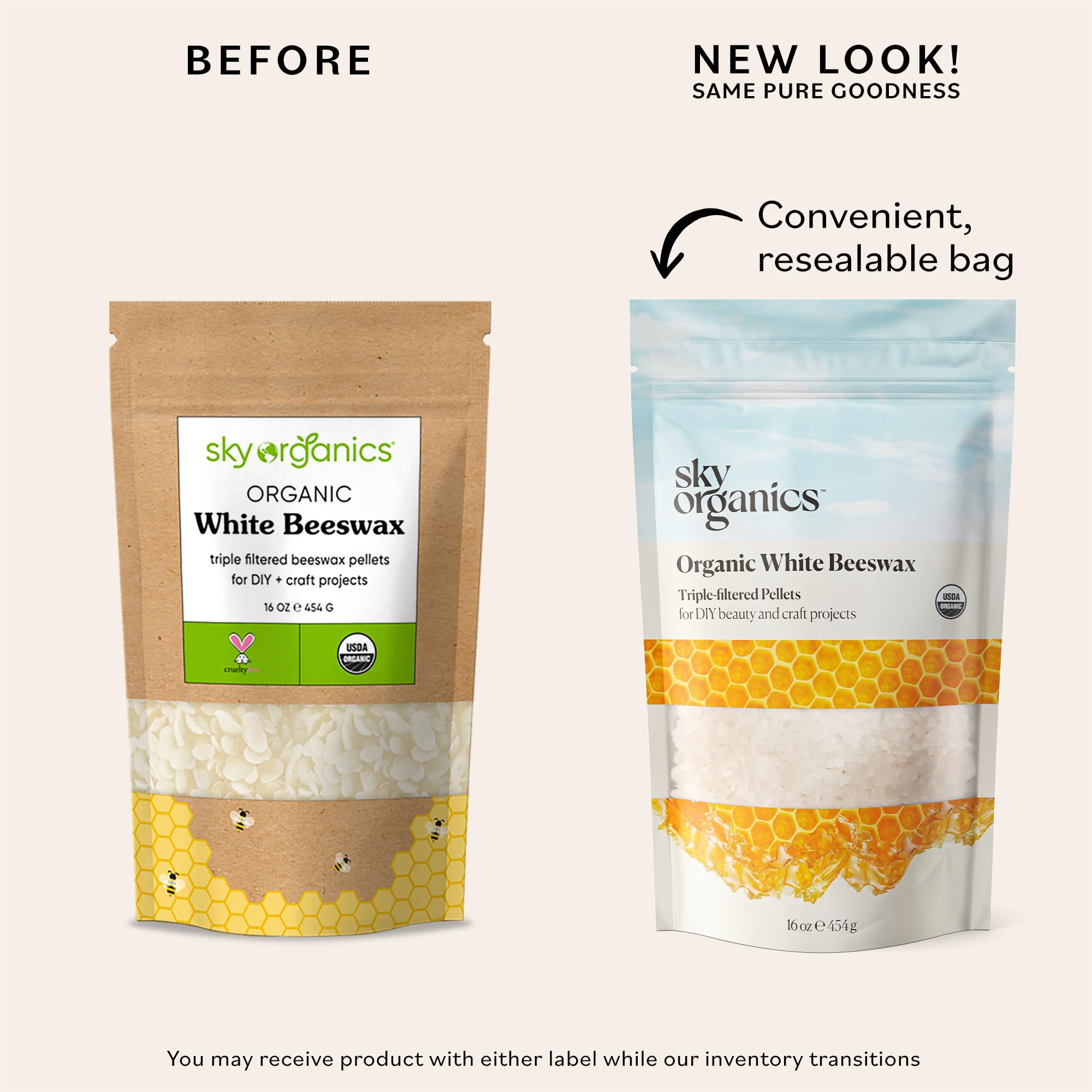 Sky Organics - Organic White Beeswax - DIY Home Essentials - Beauty, Skin Care, & Crafts - Candle Making Supplies - Make Lip Balm, Candles, Soap, Lotion, Cream, Body Butter - Mild Natural Scent, 16oz