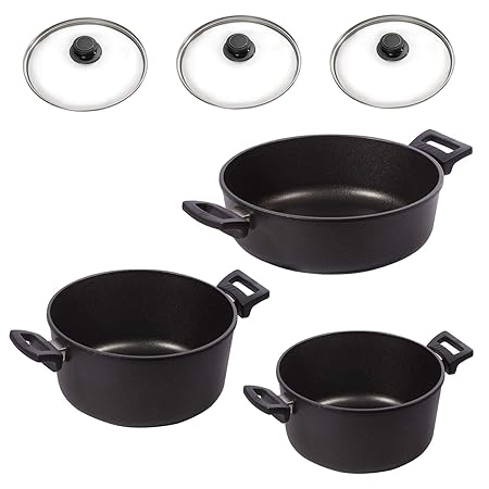 Eurolux Kochtopf Set 6-teilig antihaft Aluguss Kochtöpfe Bratentopf PFOA frei inkl. Deckel Edelstahlrand