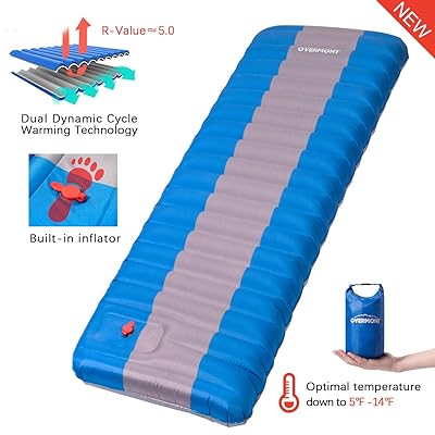 Overmont Sleeping Pad Inflatable Extra Thickness Camping Tent Mattress Pad Waterproof for Sleeping Comfortable Compact Air Mat for Backpacking Travel Hiking Built in Pump