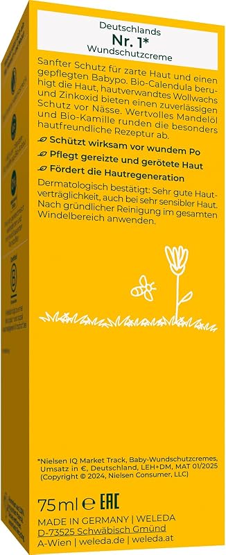 Bio Baby Calendula Wundschutzcreme 75ml - Naturkosmetik Wundsalbe / Babycreme für den Schutz empfindlicher Baby Haut im Windelbereich. Hilft bei Rötungen, gereizter Haut und Wundsein