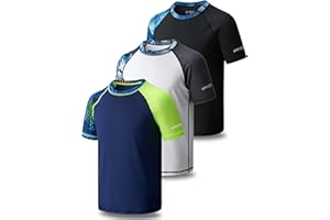 Liberty Pro 3 Pack Boys' UPF 50+ Rash Guard Short Sleeve Swim Shirts, Quick Dry UV Protection Swimwear for Kids