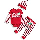 bilison My 1st Christmas Outfit Newborn Baby Boy Long Sleeve Romper Striped Pants with Hat Christmas Clothes Sets