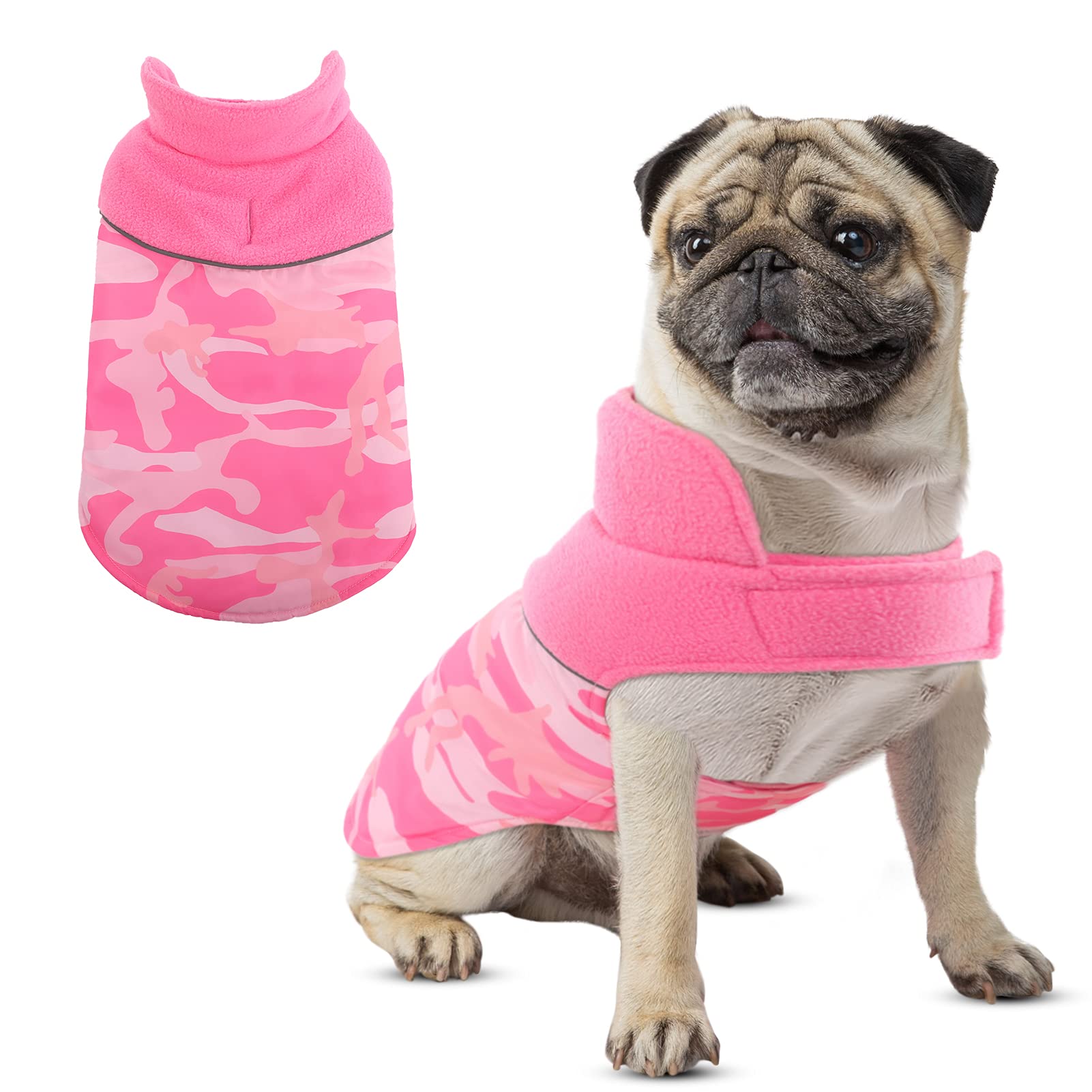 CITÉTOILE Dog Coat Waterproof, Reversible Puppy Winter Coat For Small Medium Large Dogs, Warm Dog Jacket Vest With Harness Hole, Reflective Pet Jacket For Winter, Pink, S