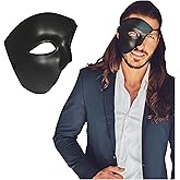 Phantom Of The Opera One Eyed Masquerade Mask For Men Vintage Design Halloween, Prom, Mardi Gras, & Carnival
