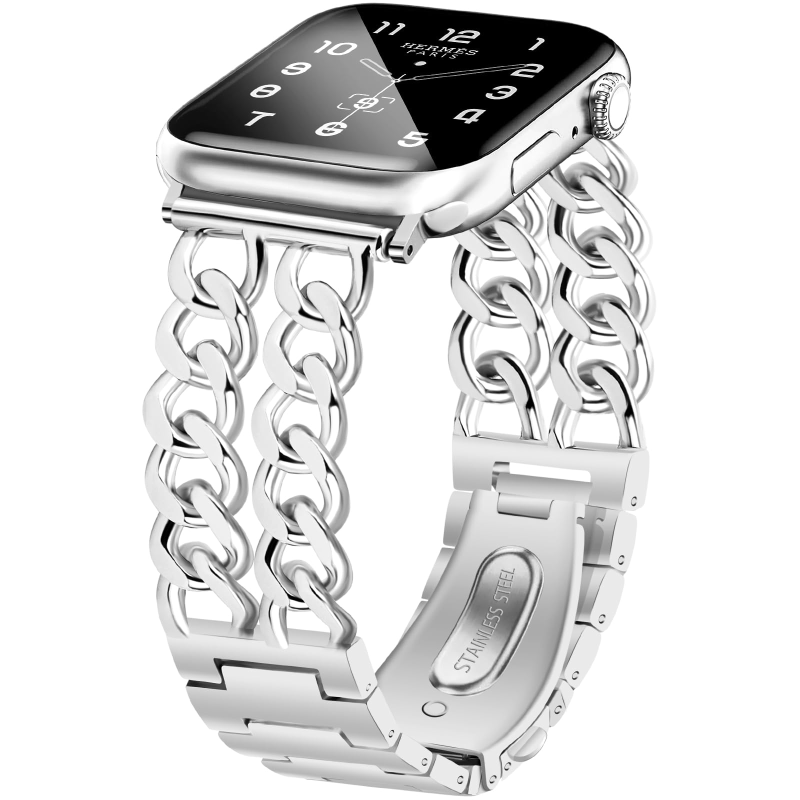 Photo 1 of *Band Only* Newlibery Silver Watch Bands Women Compatible with Apple Watch 38mm 40mm 41mm 42mm (S10) Adjustable Metal Band Steel Chain Link Bracelet Strap for iWatch Series 10/9/8/7/6/5/4/3/2/1/SE/Ultra (No Case)