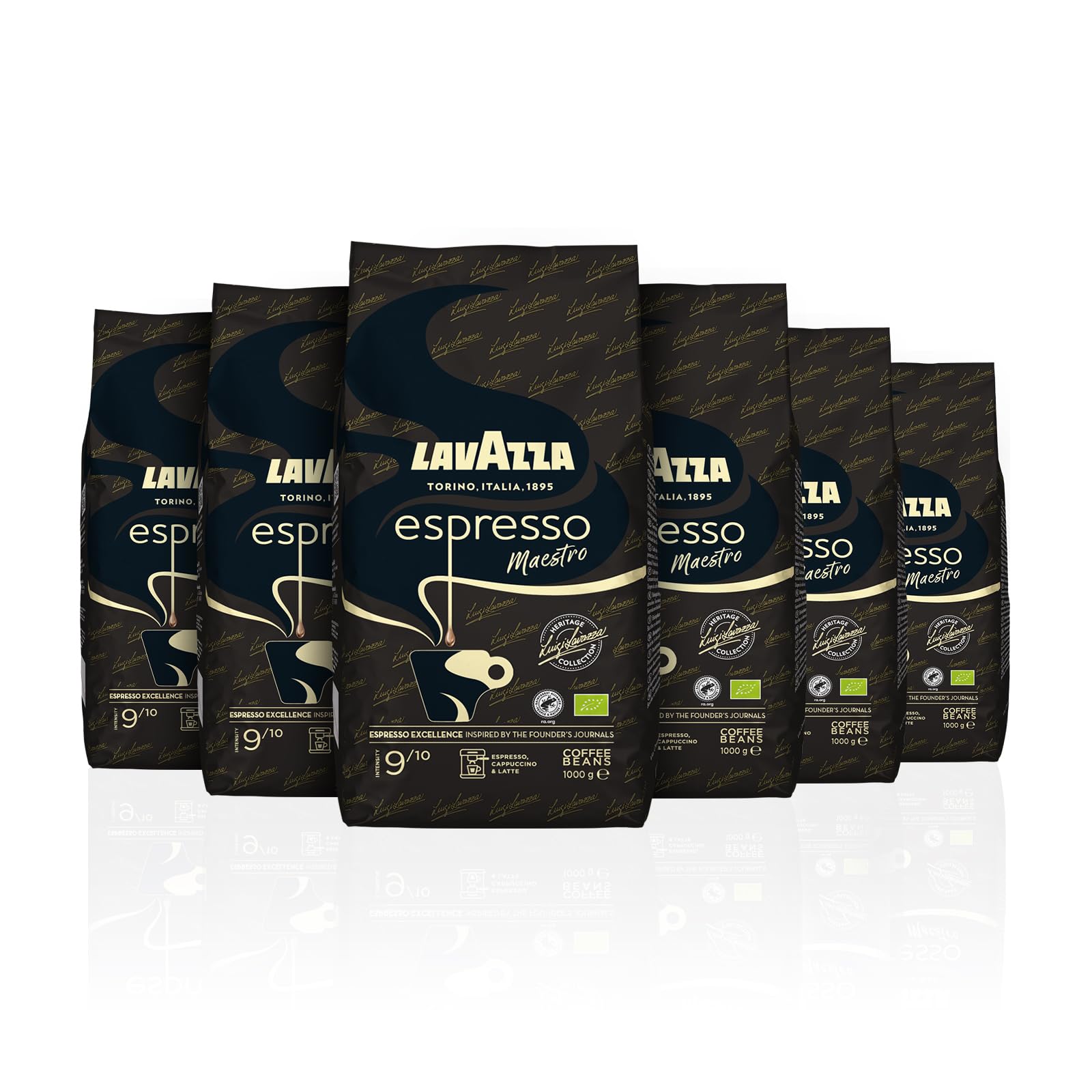 Lavazza, Espresso Maestro, Kaffeebohnen für Espressomaschinen, Ausgewogener & Aromatischer Frucht- und Blumengeschmack, Intensität 9/10, 100 % Bio Arabica & Robusta, Langsame & Sanfte Röstung, 1 Kg