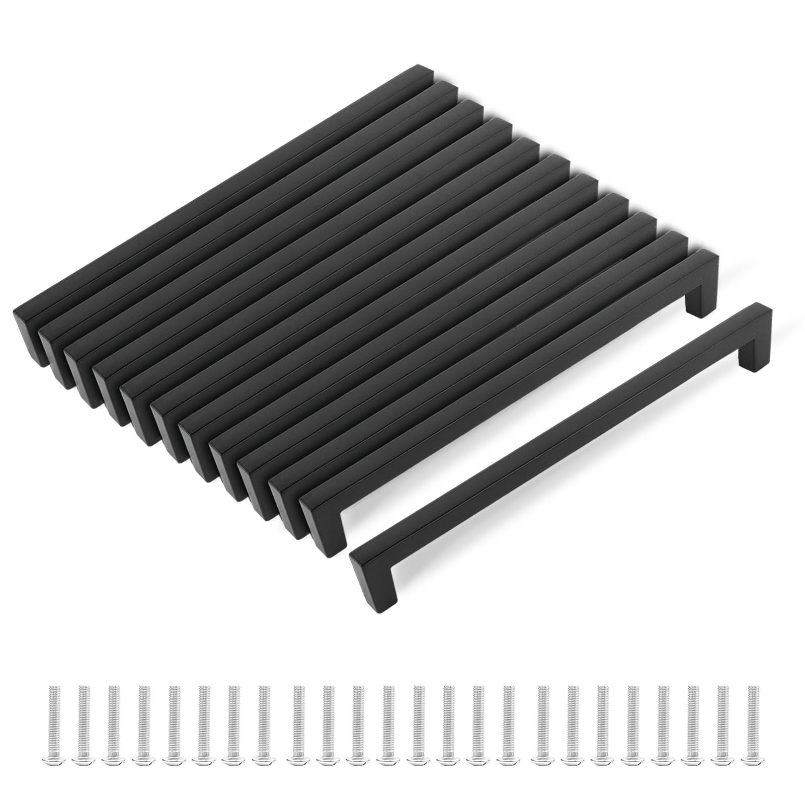 MIYUANGKJ 12Pcs Kitchen Cabinet Handles 192mm Black with Screws for Drawer & Wardrobe Furniture Decoration