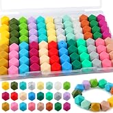 Kovict 96Pcs 14mm Hexagon Silicone Beads, Bulk Silicone Beads for Keychain Bracelet Necklace Making DIY Crafts(Multicolor)