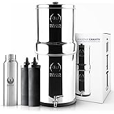 2.25 G Gravity Water Filter System | Dual Carbon Filtration | NSF/ANSI 42 & 372 Certified | Countertop Stainless Steel Water Filter | AISI 304 | 2 Carbon Filters | No Electricity Required | Portable