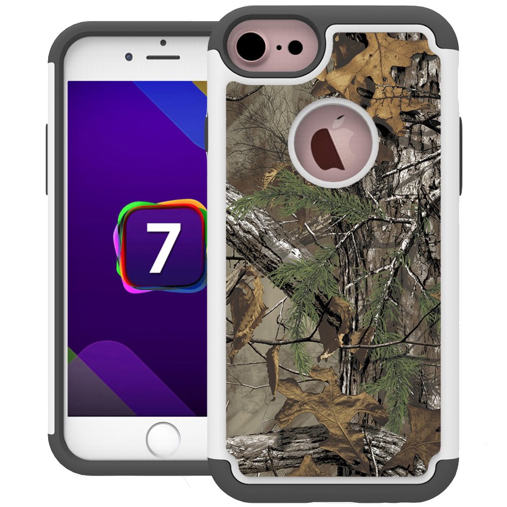 iPhone 7 Case, UrSpeedtekLive [Shock Absorption] Dual Layer Heavy Duty Protective Silicone Plastic Cover Case for iPhone 7 - Camo Tree