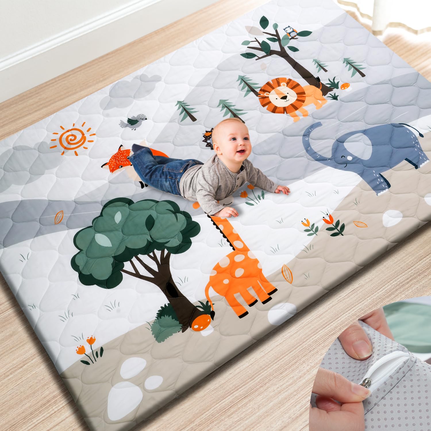 Photo 1 of TINYHARBO Premium Foam Baby Play Mat 74" x 50" – Removable & Machine Washable Cover, Extra Thick Padding Playpen Mat, Non-Slip Crawling Mat, Easy to Clean for Infants, Toddlers & Babies