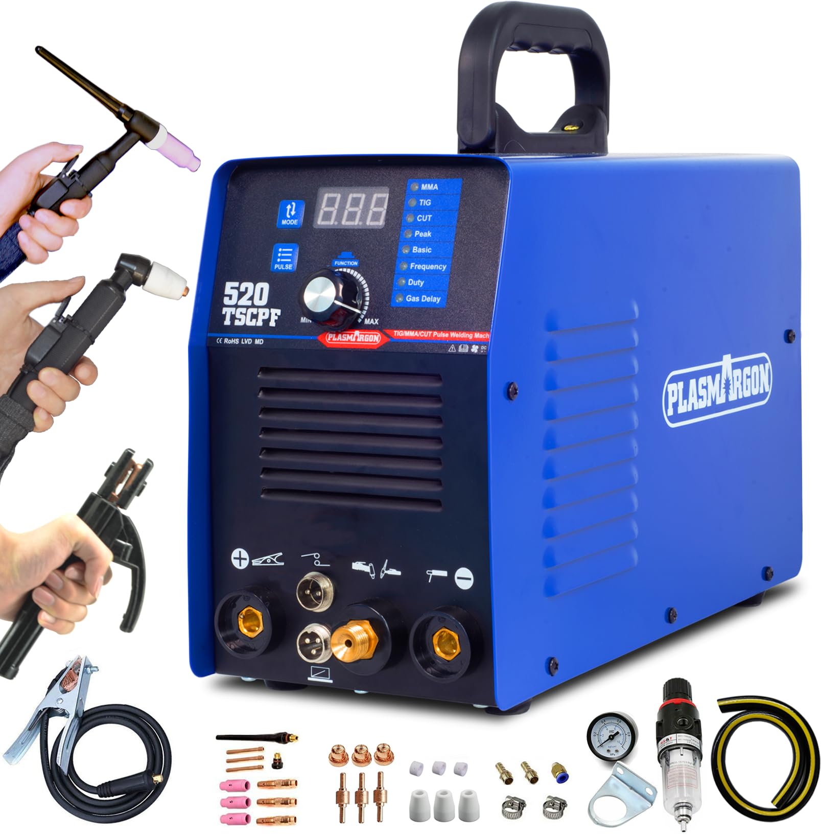 Photo 1 of Plasma Cutter TIG Welder With PULSE Stick Welder Machine 520TSCPF Plasma Cutter Welder Combo 200A TIG/ARC Welding 50A Air Plasma Cutting Dual Voltage 110/220V 1/2" Clean Cut Upgrade Digital Panel