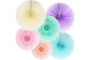 ANSOMO Pastel Rainbow Paper Fans Party Decorations Colorful Ice Cream Easter Macaron Wall Hanging Light Pink Blue Purple Mint Peach Ivory Décor Birthday Wedding Bridal Baby Shower Classroom Supplies