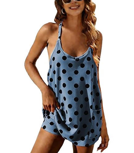 Yidarer Womens Gingham Athletic Mini Dress Built-in Shorts(Black-XS)