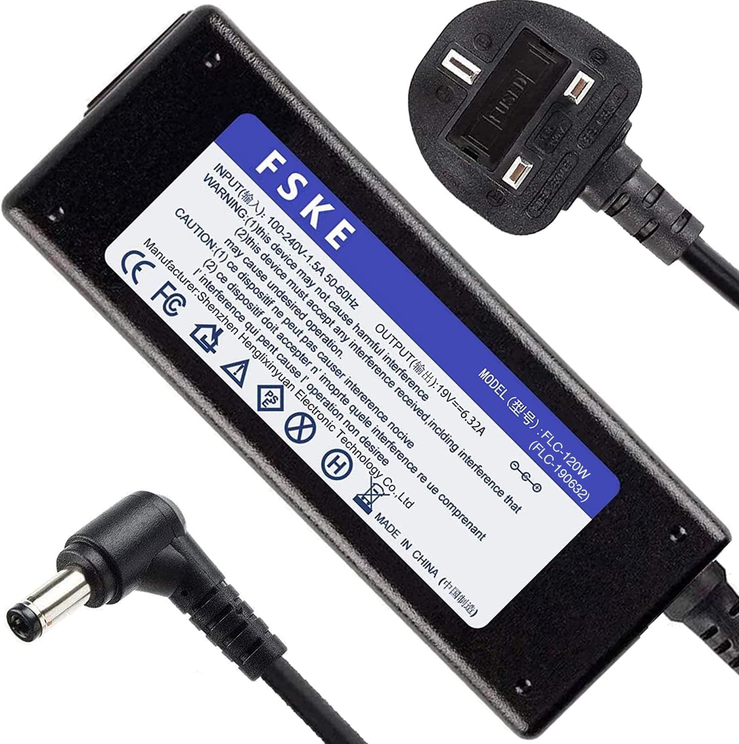 FSKE 120W 19V 6.32A Laptop Charger Replacement for TOSHIBA ASUS LENOVO MSI GL552VW TUF FX504GM ZenBook Pro FX504 Rog G550 Notebook Power Supply AC Adapter Connector: 5.5*2.5mm(not fit for 4.0*1.35mm)