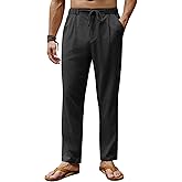 Beotyshow Mens Pants Casual Elastic Waist Drawstring Texture Beach Pant Lightweight Loose Fit Trousers Summer Long Pants