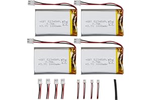 KBT KEEP BETTER TECH KBT 3.7V 1000mAh Li-Polymer Battery: 523450 Lipo Rechargeable Lithium-ion Replacement Batteries with PH 2.54 JST Connector, PH1.25/2.0 JST Connector for Replacement - 4Pack