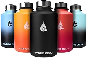 HYDRO CELL Stainless Steel Insulated Water Bottle with Straw - For Cold & Hot Drinks - Metal Vacuum Flask with Screw Cap and Modern Leakproof Sport Thermos for Kids & Adults (Black 64oz)