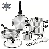 ASKSCICI Stainless Steel Cookware Set, 14-Piece Pots and Pans Set, Kitchen Cookware Set with Stay-Cool Handle, Non-Toxic, Dishwasher Safe &amp; Compatible with All Stovetops (Gas, Electric &amp; Induction)