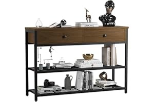 40 Inch Narrow Console Table with 2 Fabric Drawers and 3-Tier Storage Shelves, Small Entryway Sofa Table for Behind Couch, Ha