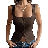 SOLY HUX Women's Ribbed Button Down Tank Tops Square Neck Sleeveless Summer Tight Vest Shirts