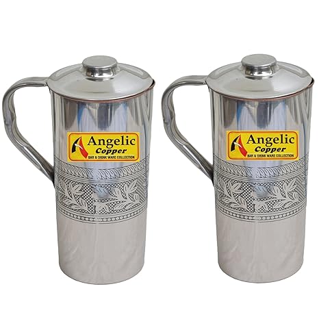 Angelic Copper Steel Water Bottle Set, 650 ml, Set of 2, Copper