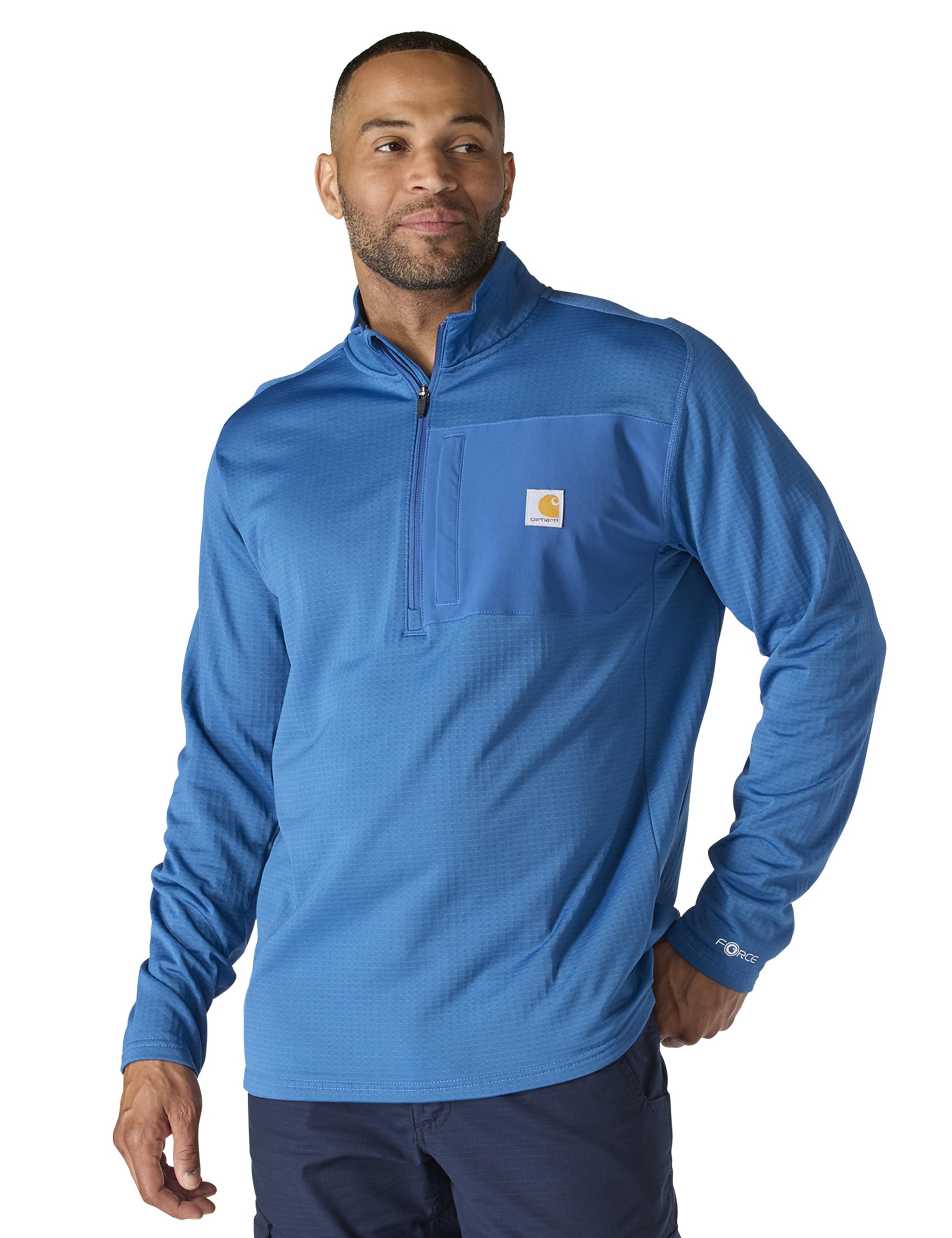 Carhartt Men’s Force Relaxed Fit Mock Neck Half-Zip T-Shirt, Dark Horizon Blue, Large