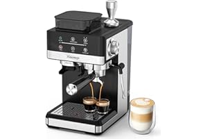 Hausmojo Espresso Machine with Grinder, 20Bar Expresso Coffee Machines with Milk Frother, Professional Compact Stainless Steel Coffee Maker for Espresso, Latte & Cappuccino, Perfect for Home Use