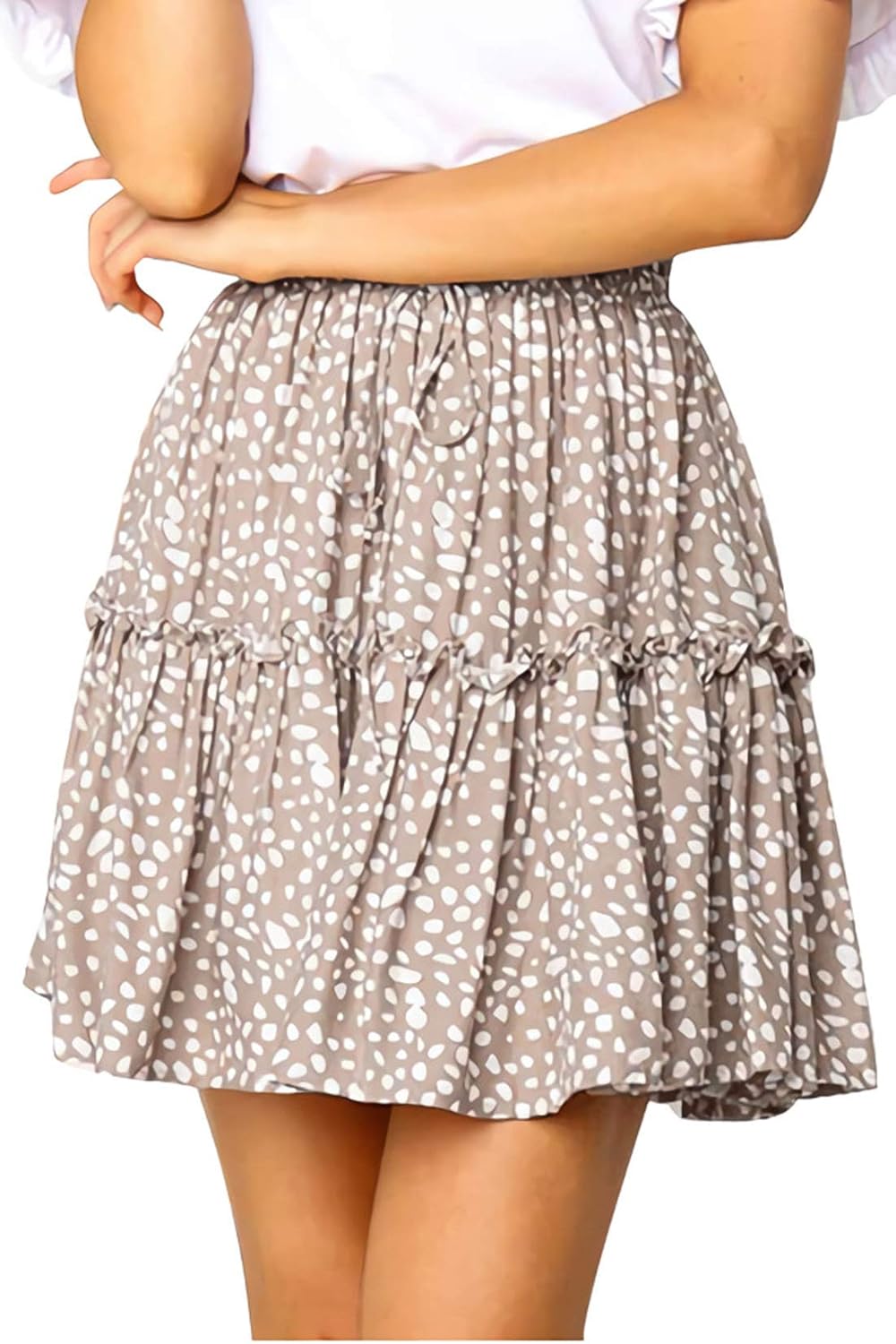 Alelly Women's Summer Cute High Waist Ruffle Skirt Floral Print Swing Beach Mini Skirt: Clothing