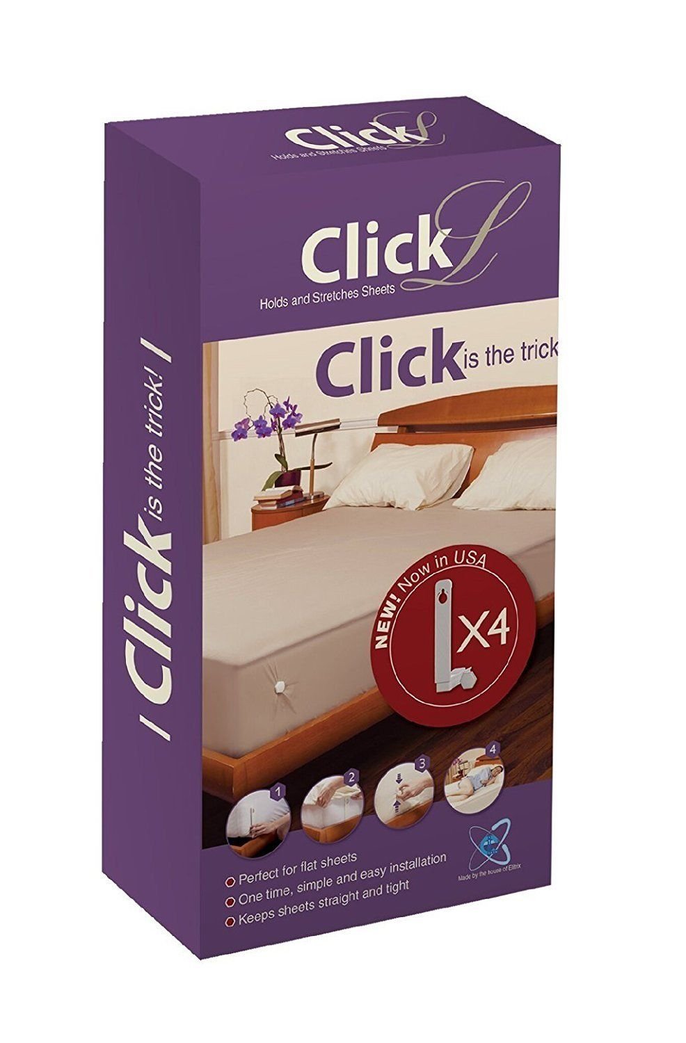 Bed Sheet Fasteners Pack Of 4 By ClickL – Innovative, L Shaped, Clip & Peg Holders – Keep The Sheet Taut & In Place – Easy To Install Grippers – Hidden From View - Works best for framed beds