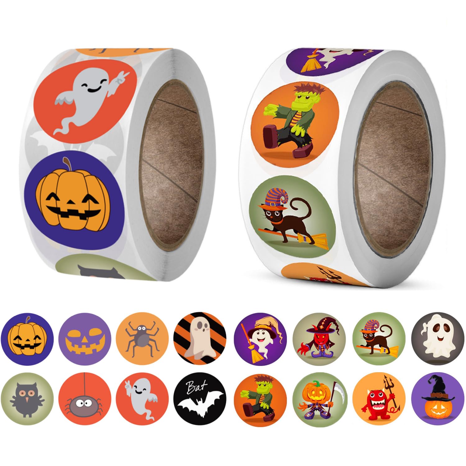 Photo 1 of 1000 PCS Halloween Stickers, Round Halloween Stickers for Kids Self Adhesive Sticker Roll Labels with Pumpkin, Bat, and Spider, Kid's Stickers Decals for Halloween Praty Decorations