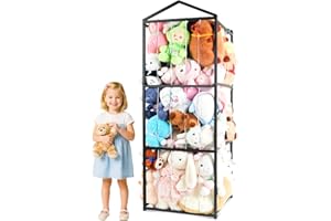 NOMNEST Stuffed Animal Storage Plushies Storage, Kids Toy Storage Organizer Giant Stuffed Animal Zoo Holder, Sturdy Metal Toy Shelf Teddy Bear Storage Kids Room Organization (Non-Wheeled, Black)