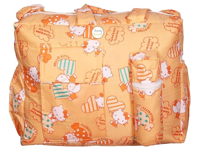 Unique Ideas New Born Baby Multipurpose Polyester Diaper/Mother Bag with Holder Diaper Changing Multi Compartment (Orange, Medium)